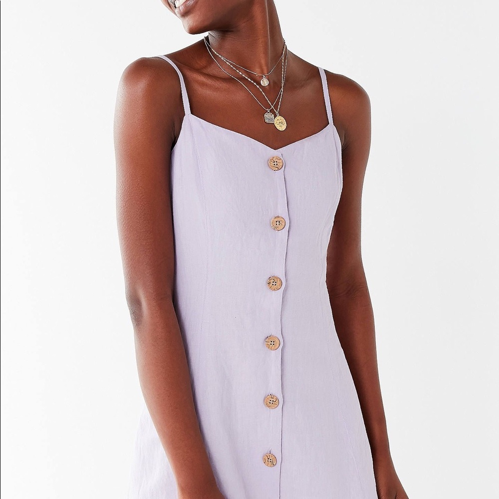 UO Button Down Strappy Back Linen Dress Lavendar